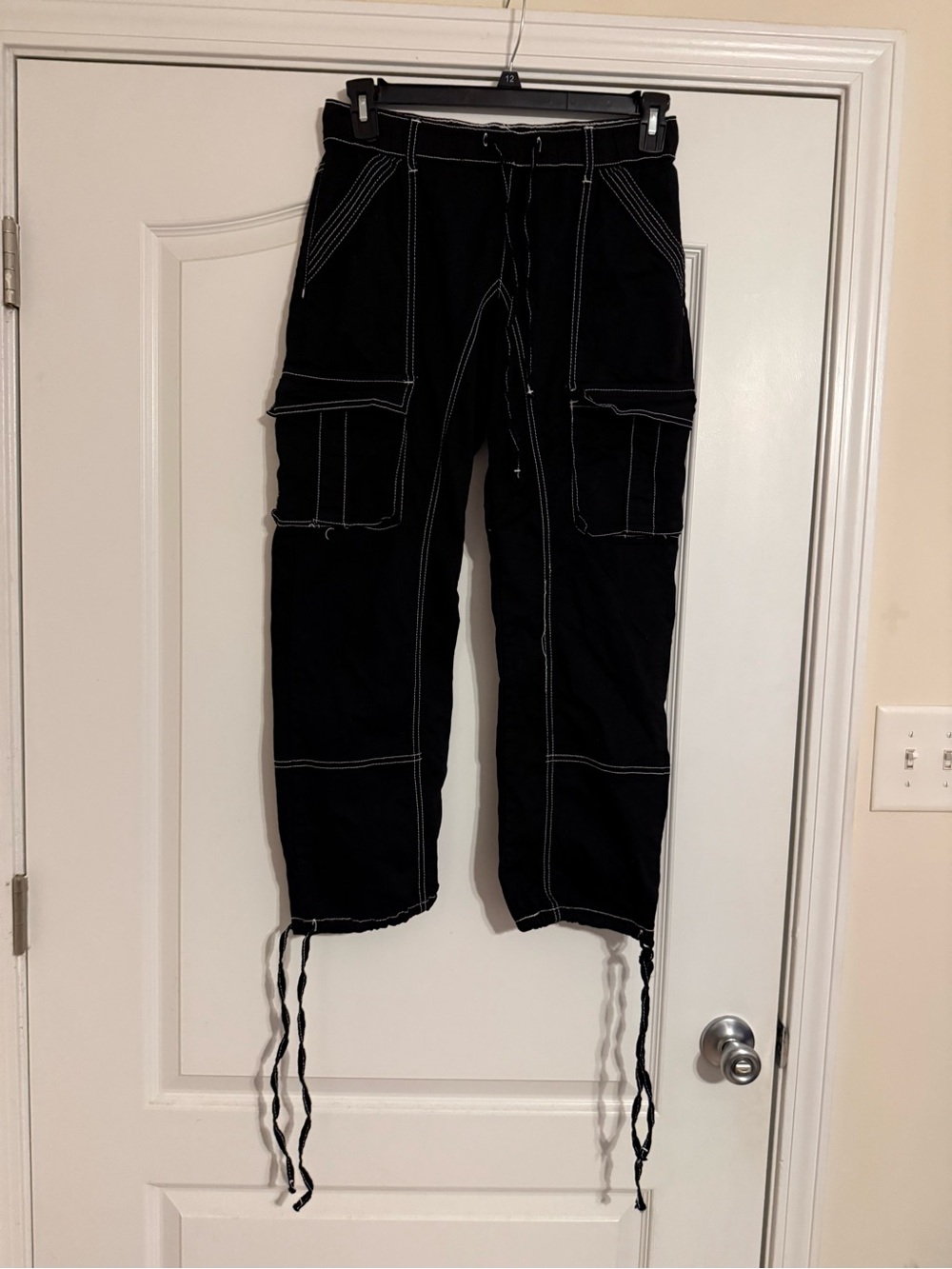 VIP Black Cargo Joggers with White Contrast Stitching